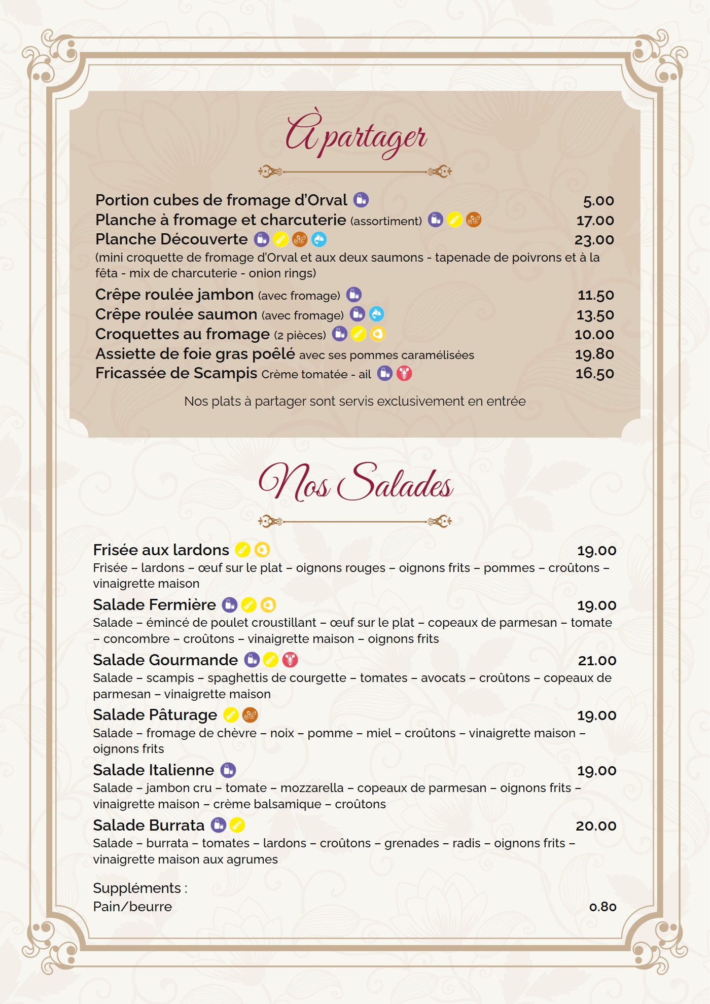 Carte du restaurant Pause Gourmande à Arlon, page 1
